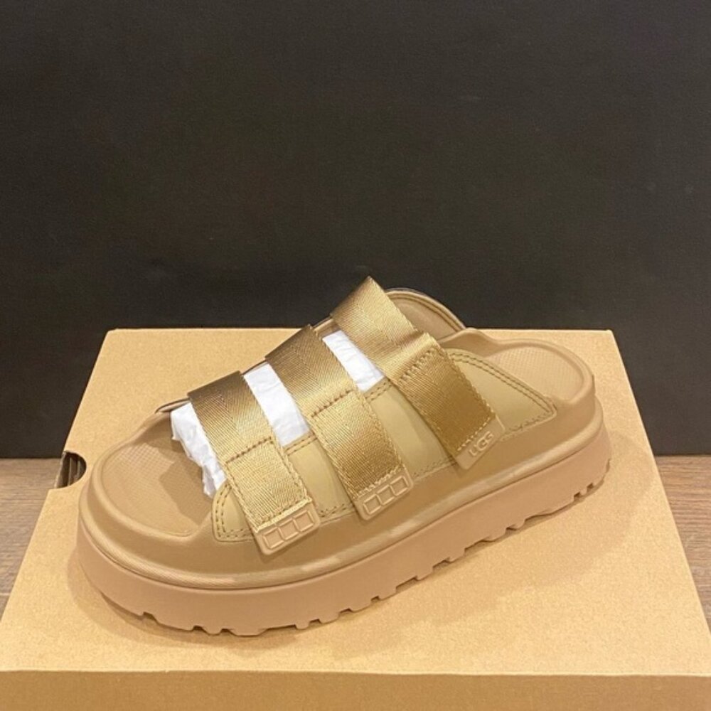 Ugg GoldenGlow Dark Sand Slide Sandals Shoes Heels Flats Size NEW